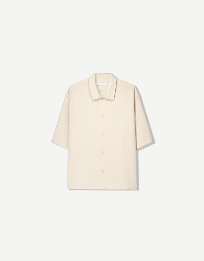 Camicia a maniche corte boxy tailored fit-Avorio