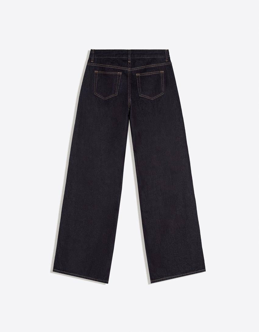 Jeans wide leg tiro bajo-Marino