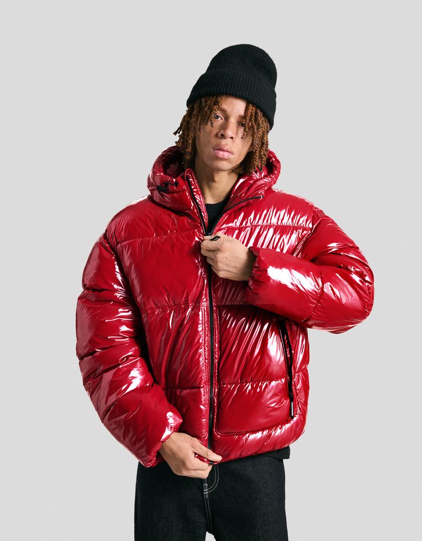 Hooded puffer jacket-Red
