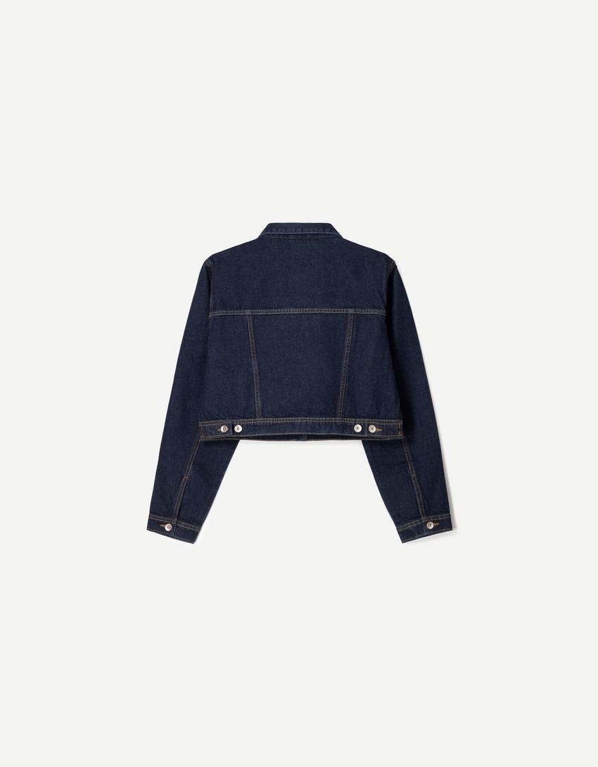 Veste en jean courte-Marine-4