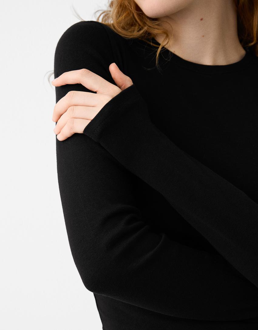 Long sleeve T-shirt with a crew neck-Black-5
