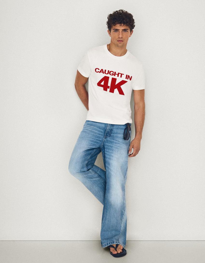 Small fit print T-shirt-White