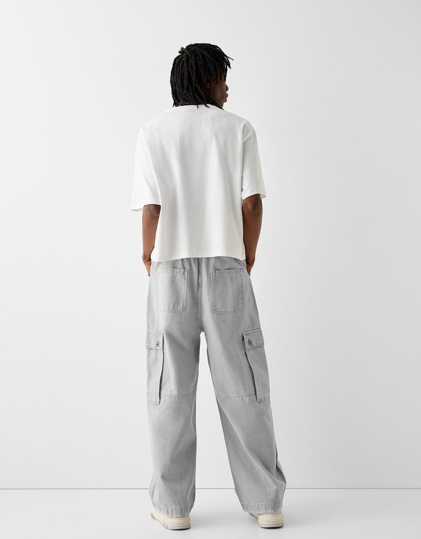 Calças skater cargo efeito lavado-Cinza-2