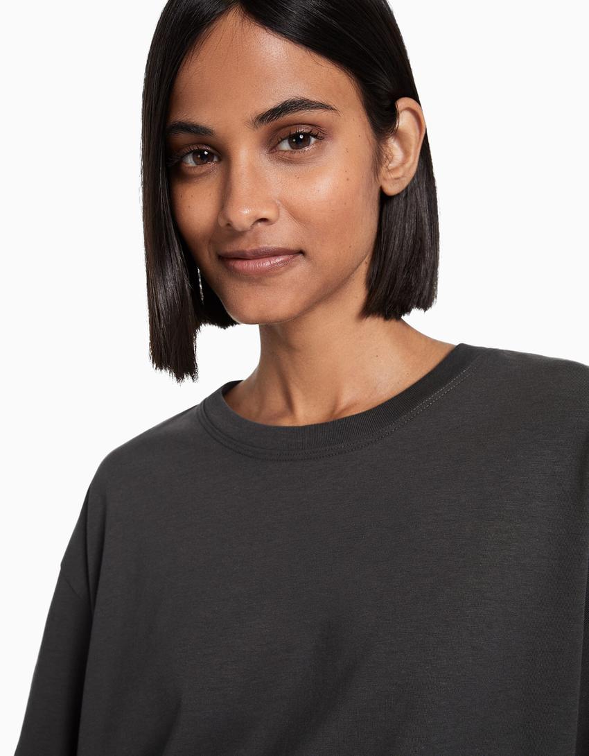 Oversize-Shirt mit kurzen Ärmeln-Dunkelgrau