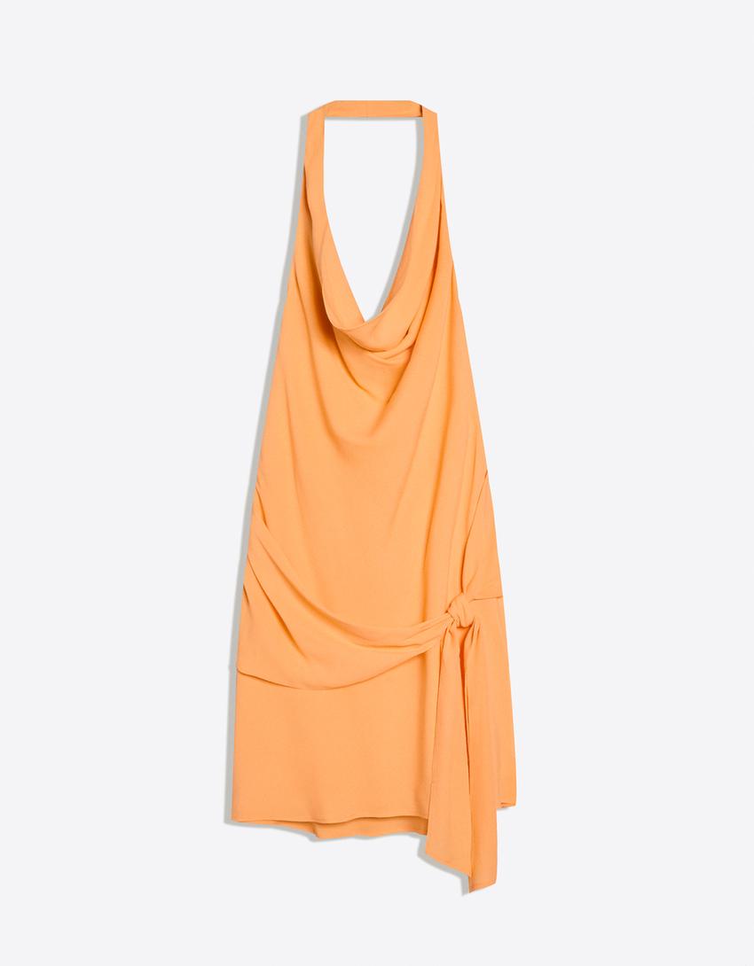 Vestido mini drapeado-Naranja