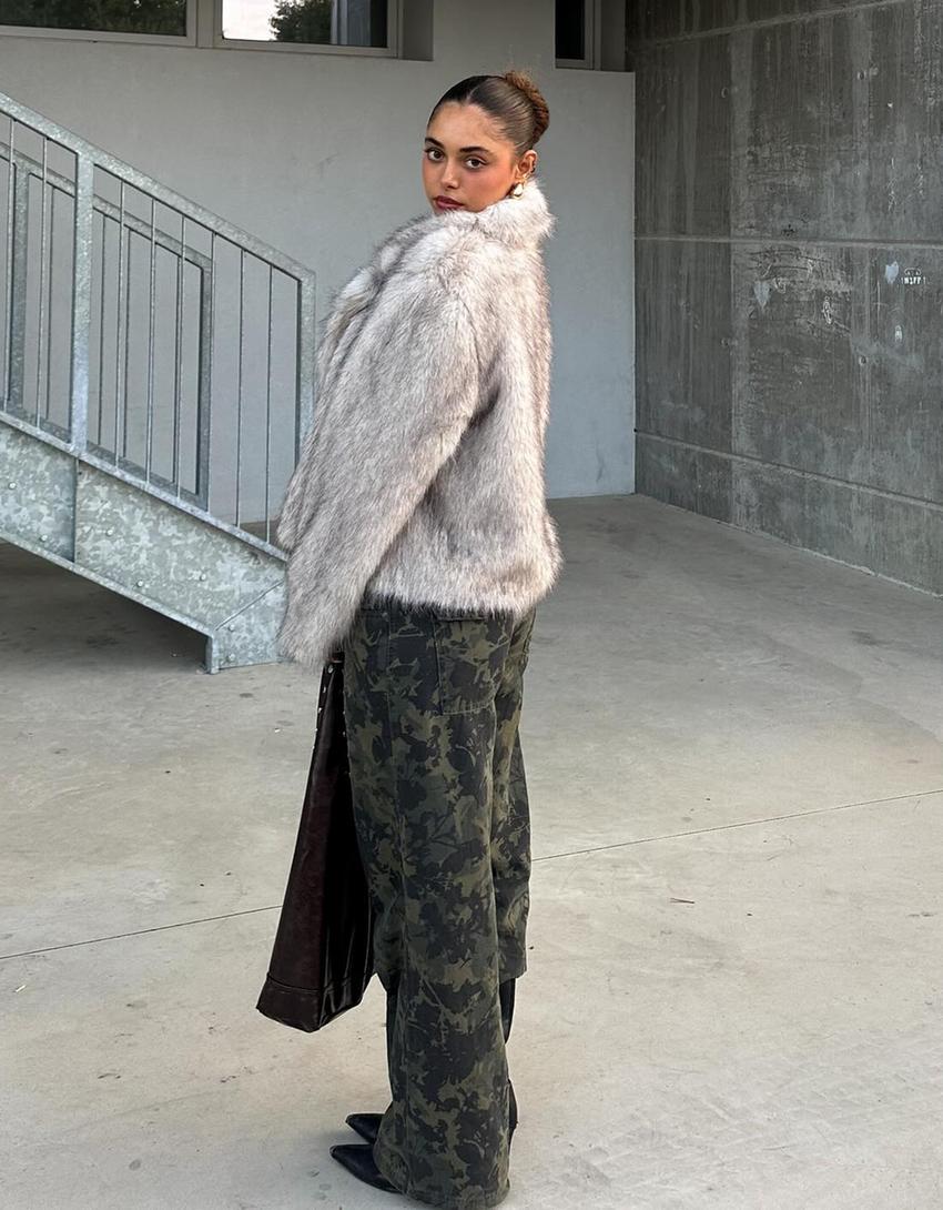 Straight trousers with print-Khaki