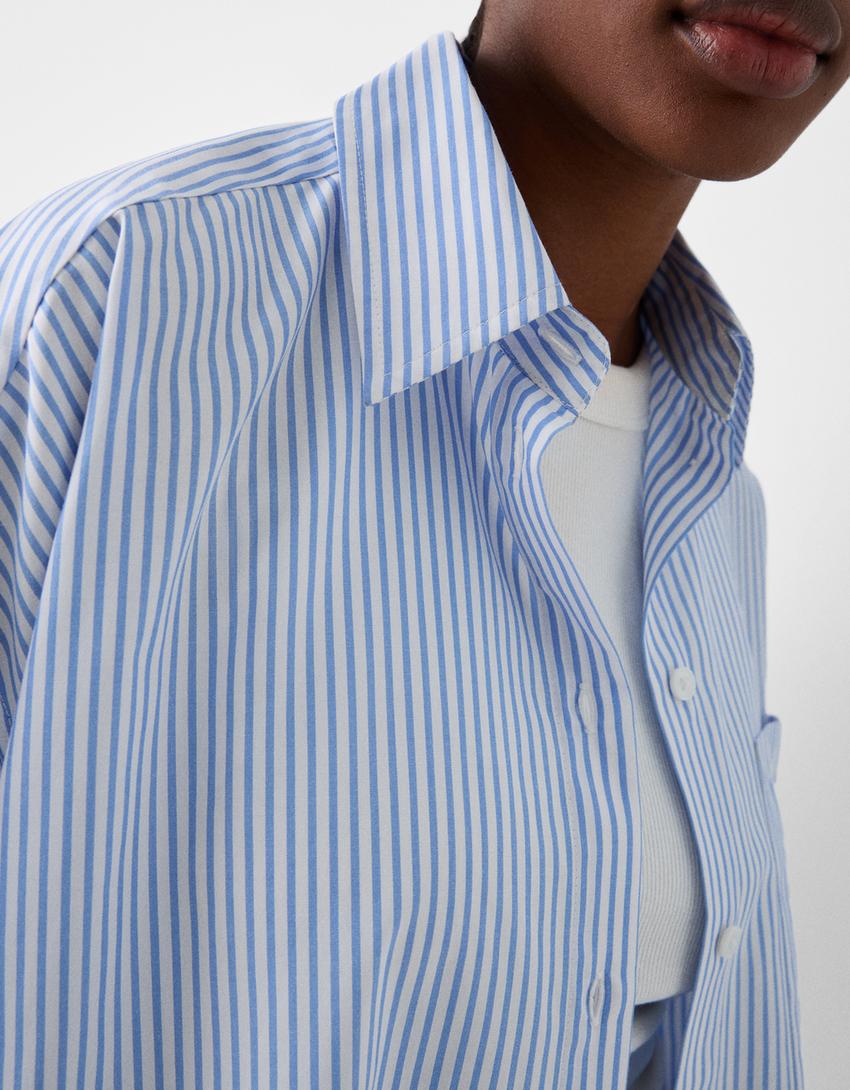 قميص فضفاض مخطط بأكمام طويلة-أزرق فاتح-5