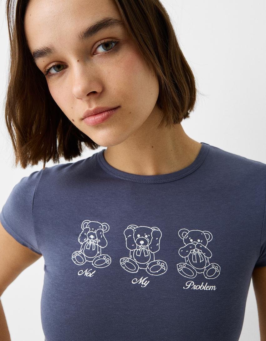 T-shirt manches courtes imprimé-Bleu lavé-5