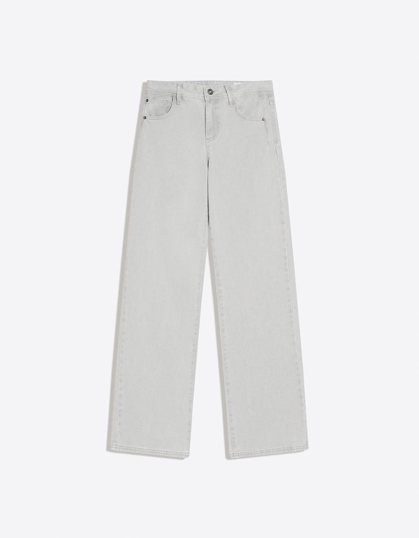 Calças straight fit sarja-Cinza