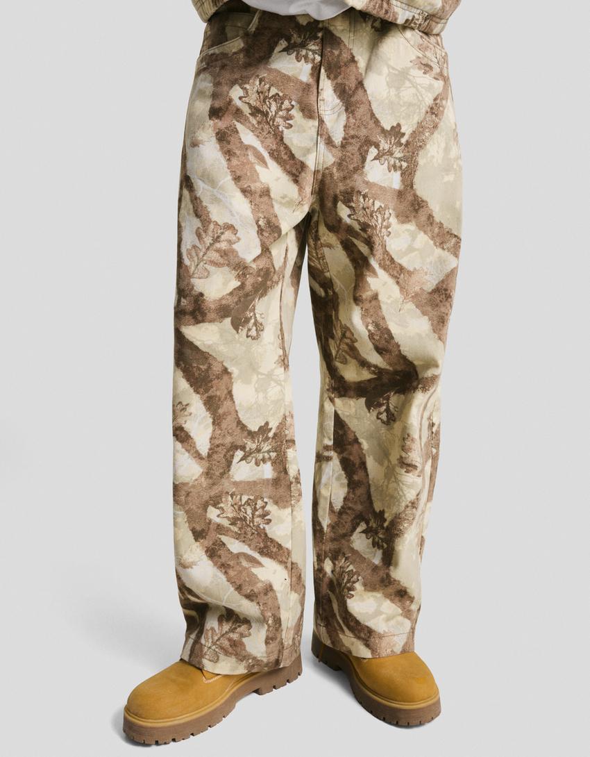 Baggy Print Jeans-Grün