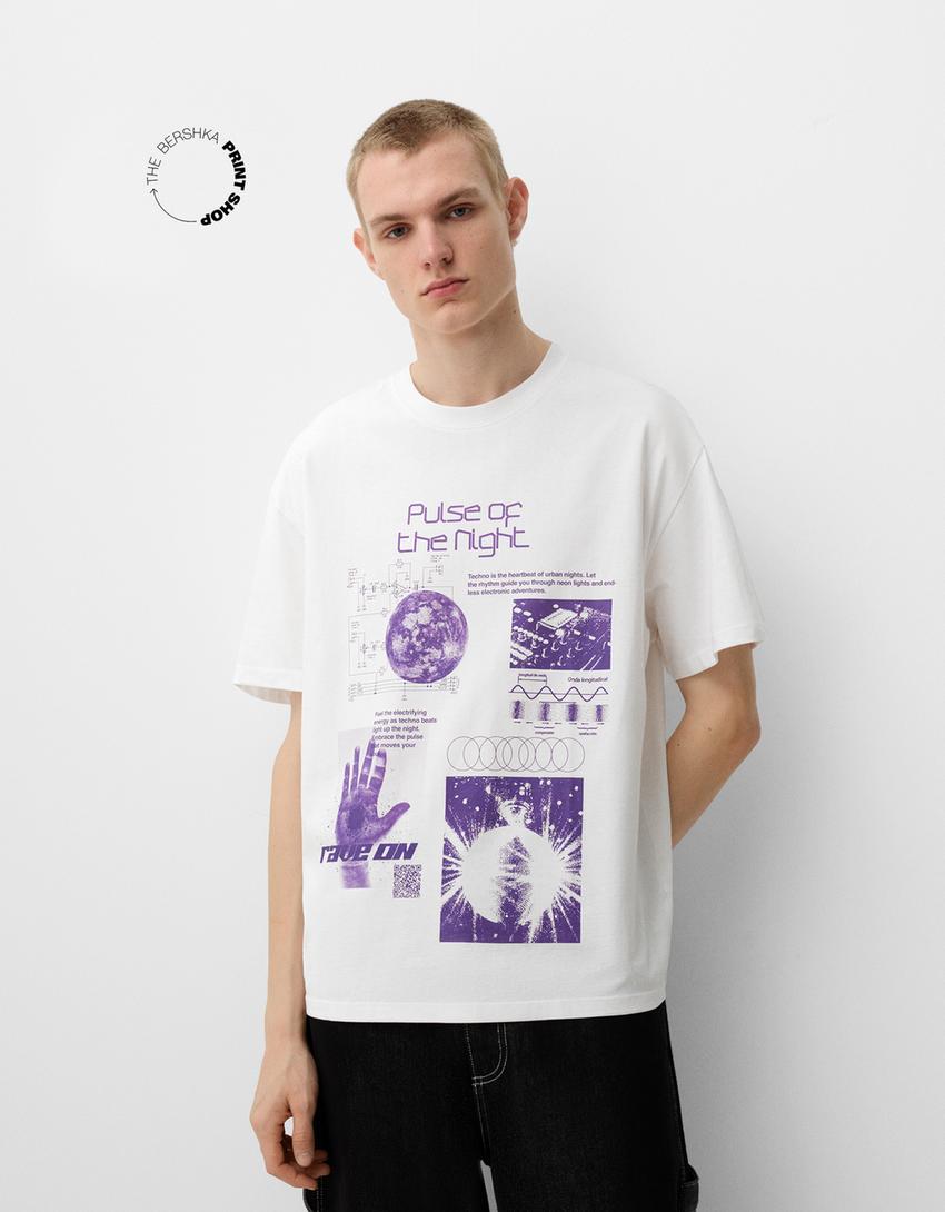 Bershka Wearable Art short sleeve T-shirt-White-1