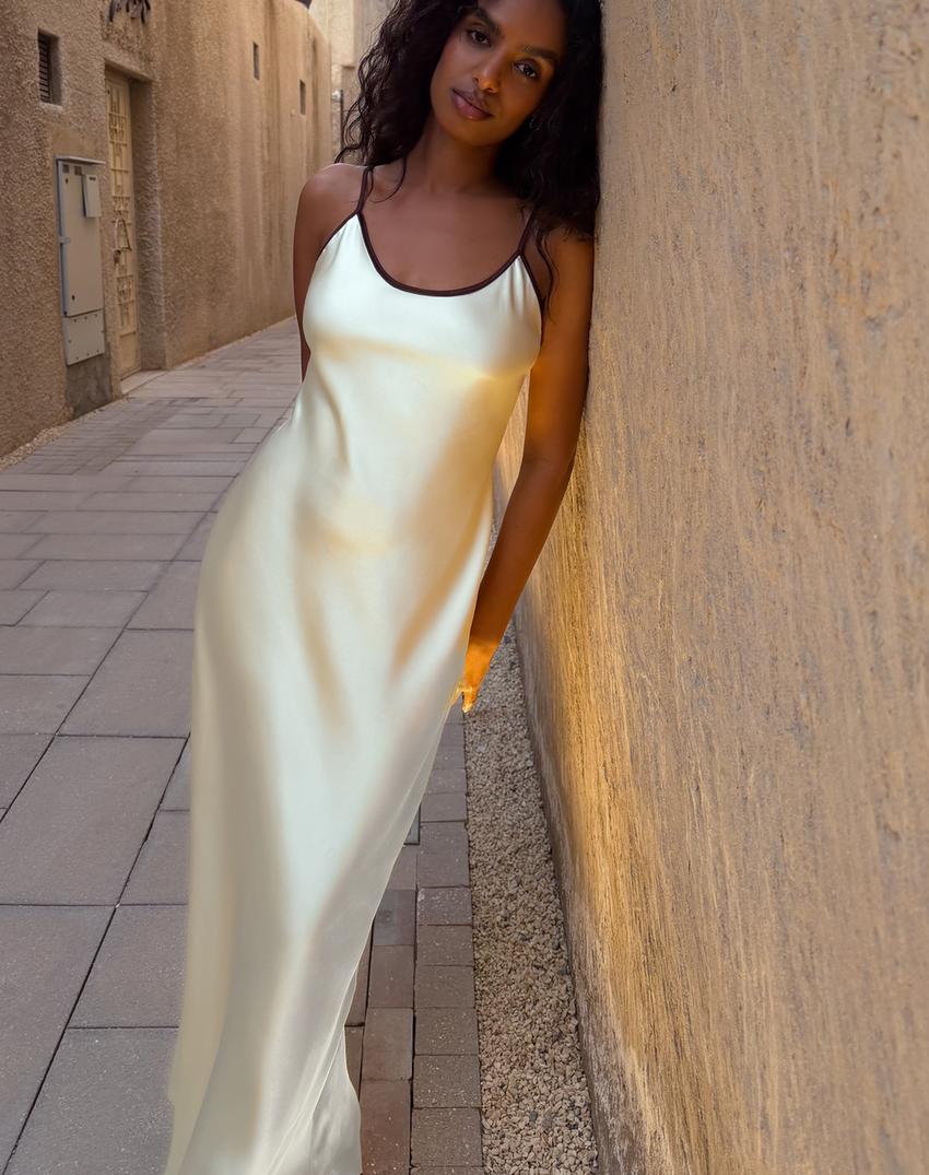 Sateen strappy midi dress-Yellow