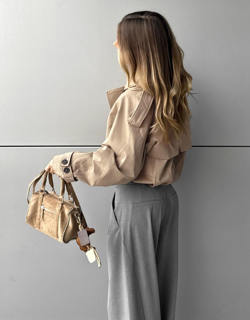 Faux suede bowling bag-Camel