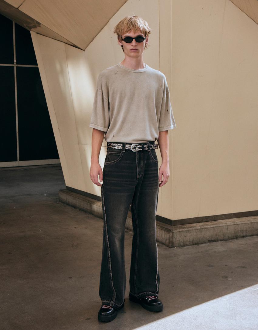 Jeans flare flecos-Negro