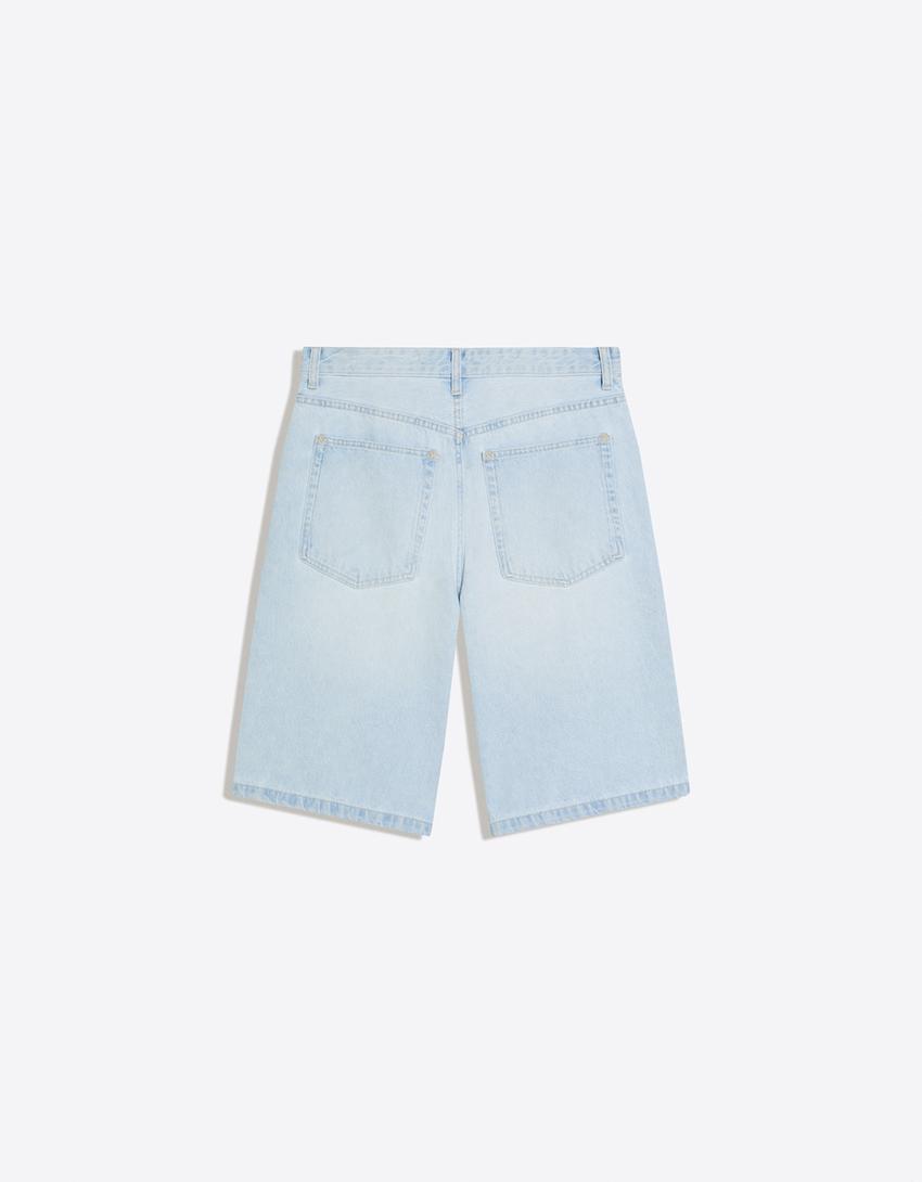 Baggy denim Bermuda shorts-Light blue
