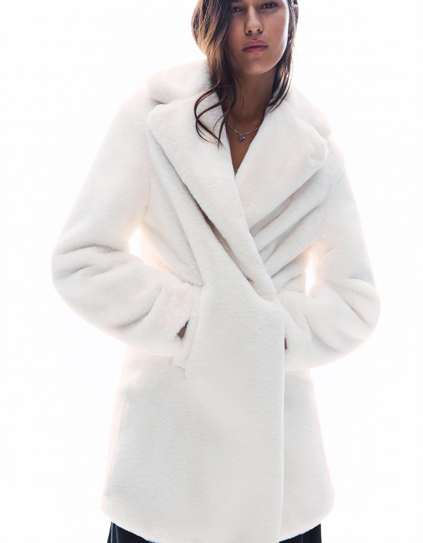 Cappotto in pelliccia sintetica-Avorio