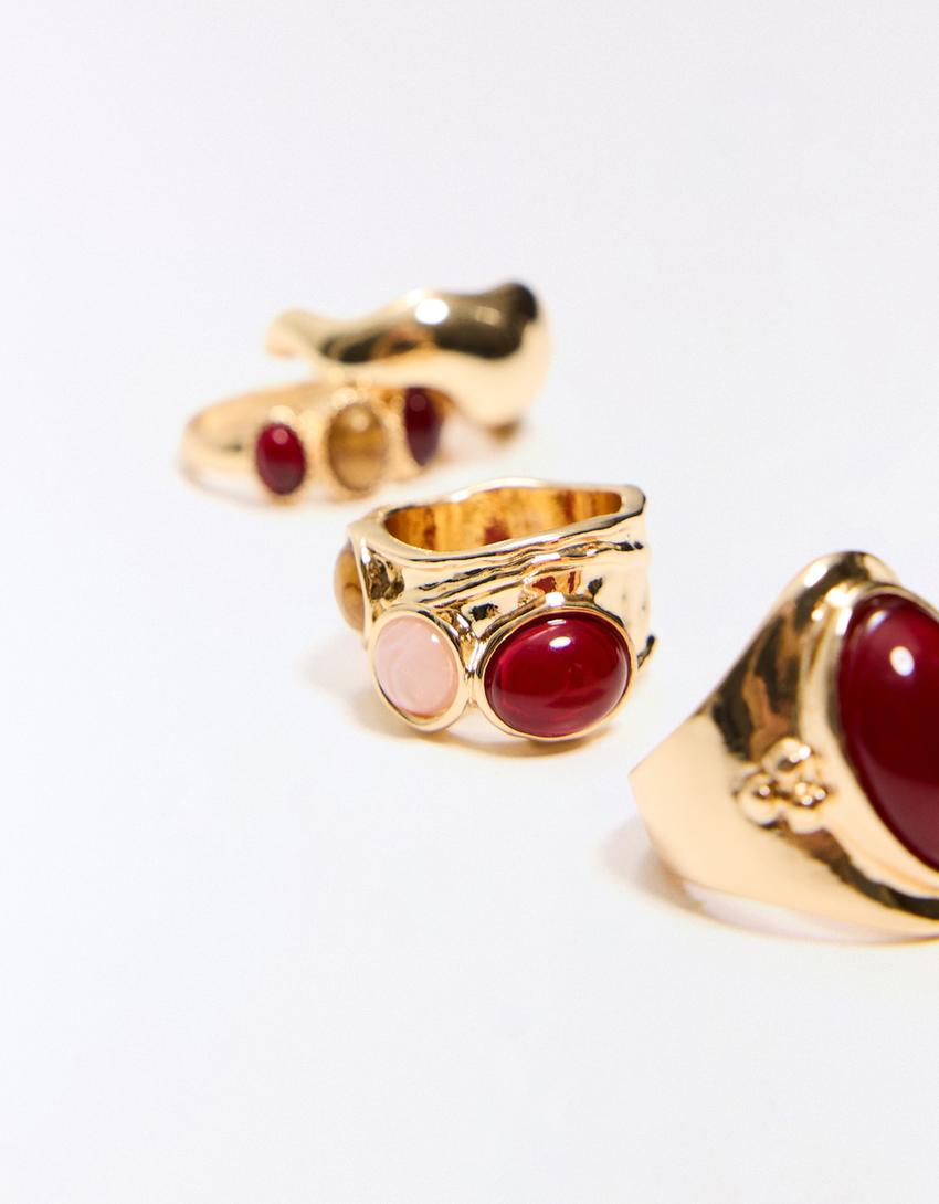 4’lü taşlı yüzük seti-Altın