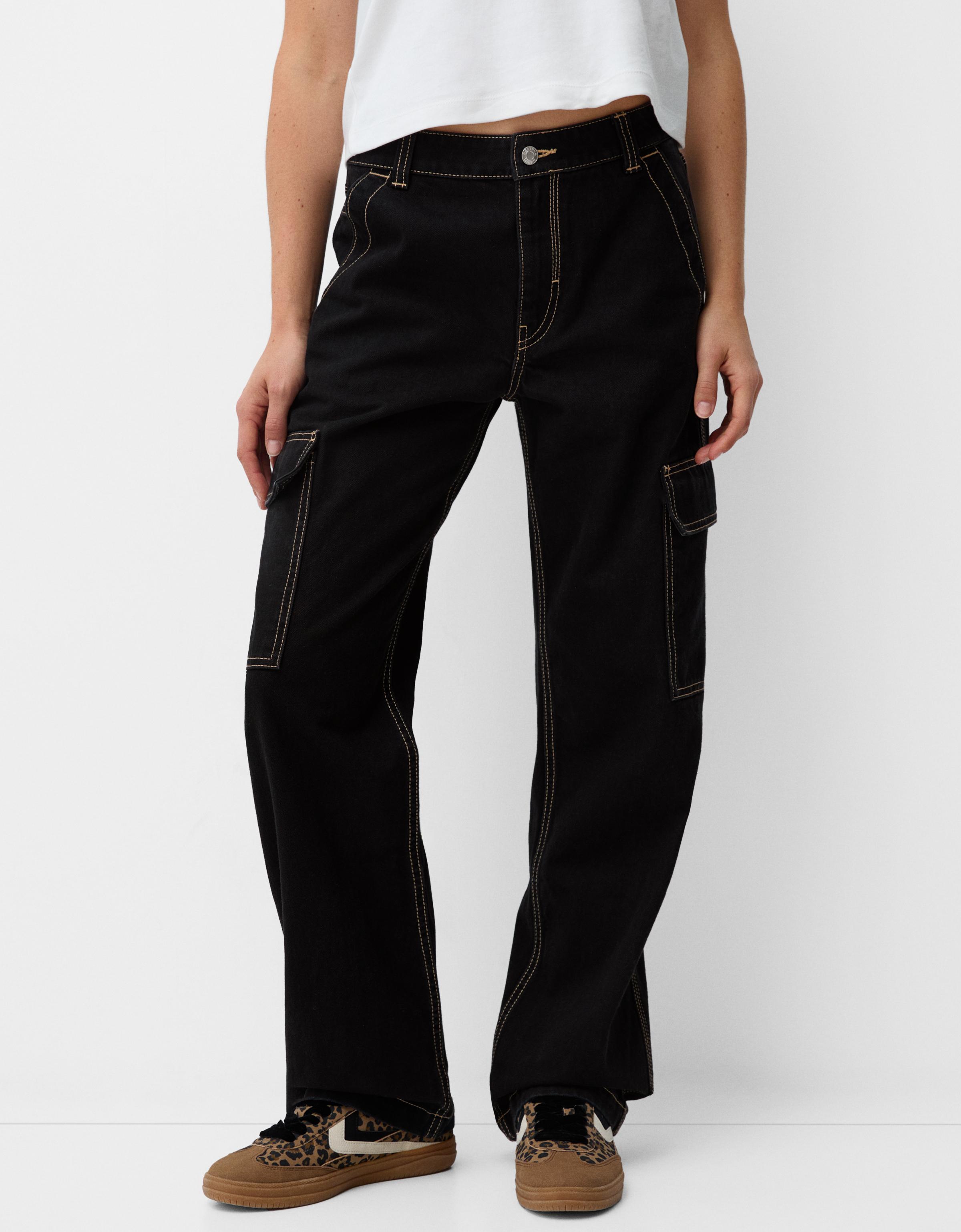 Bershka Cargohose Im Straight-Fit Damen 36 Schwarz