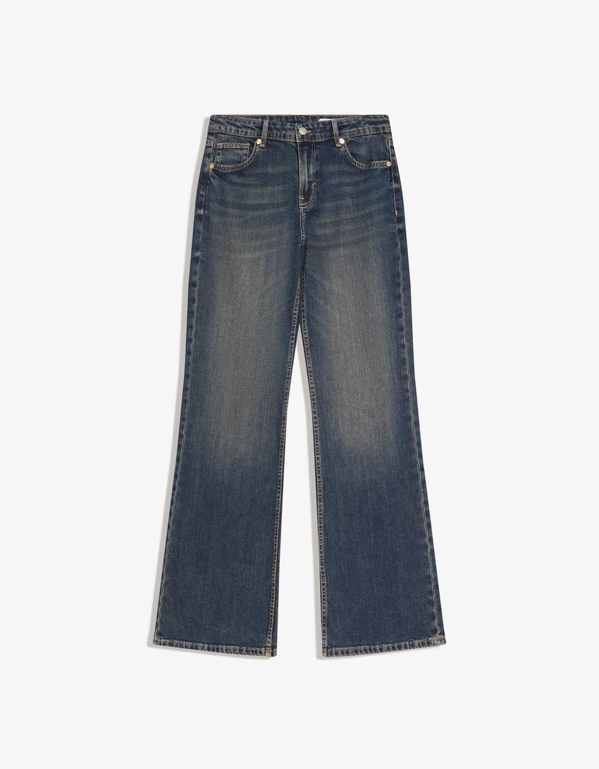 Blugi bootcut talie joasă-Albastru