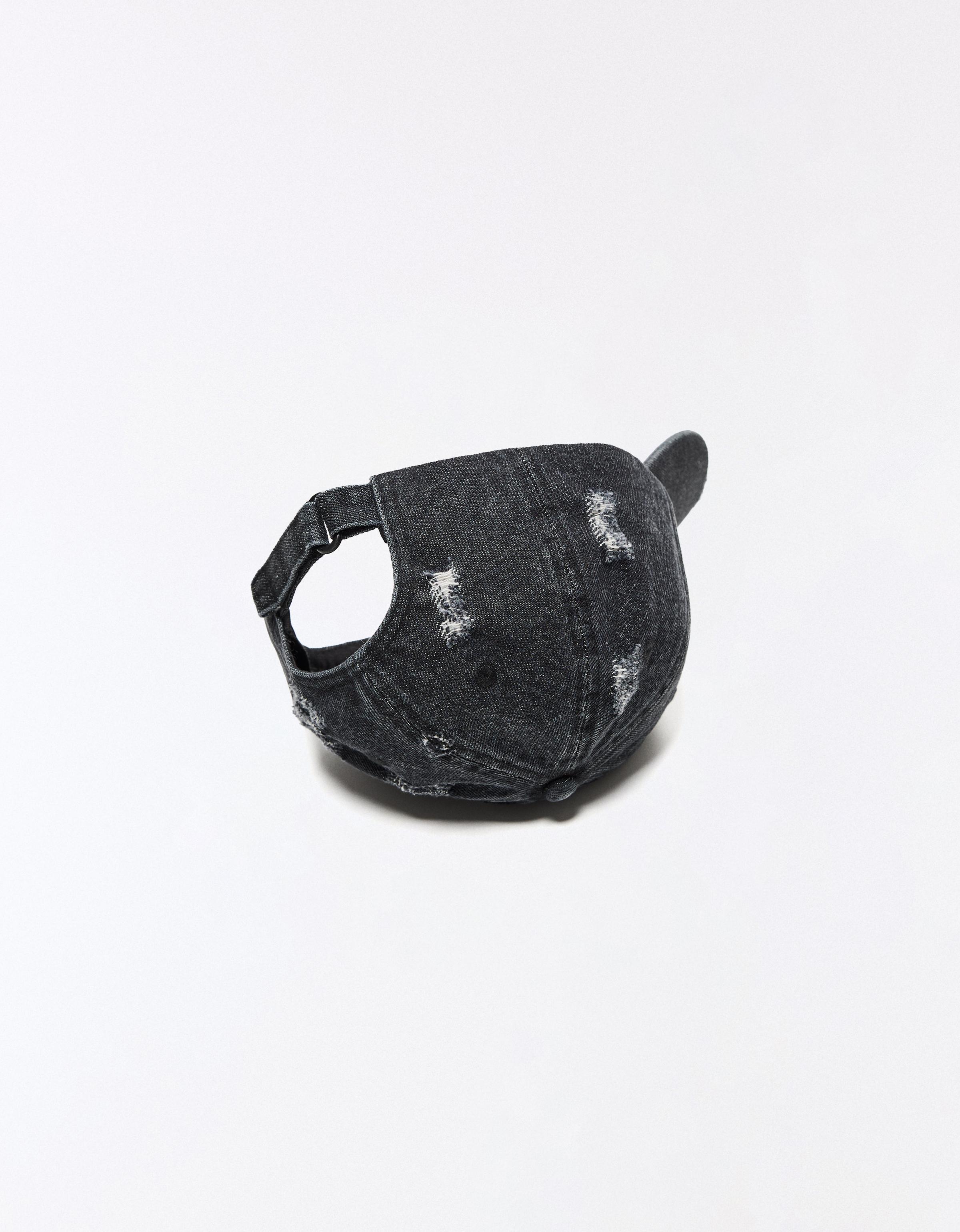 Washed denim cap — Black