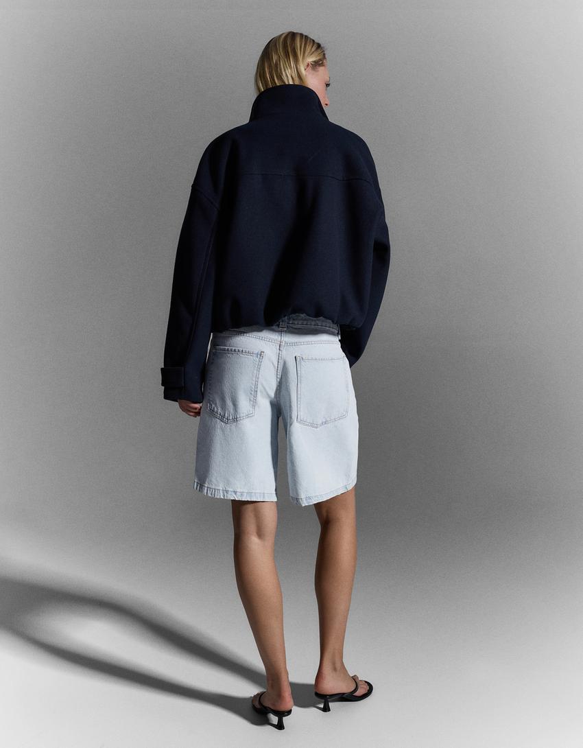 Baggy fit denim şort-Açık mavi