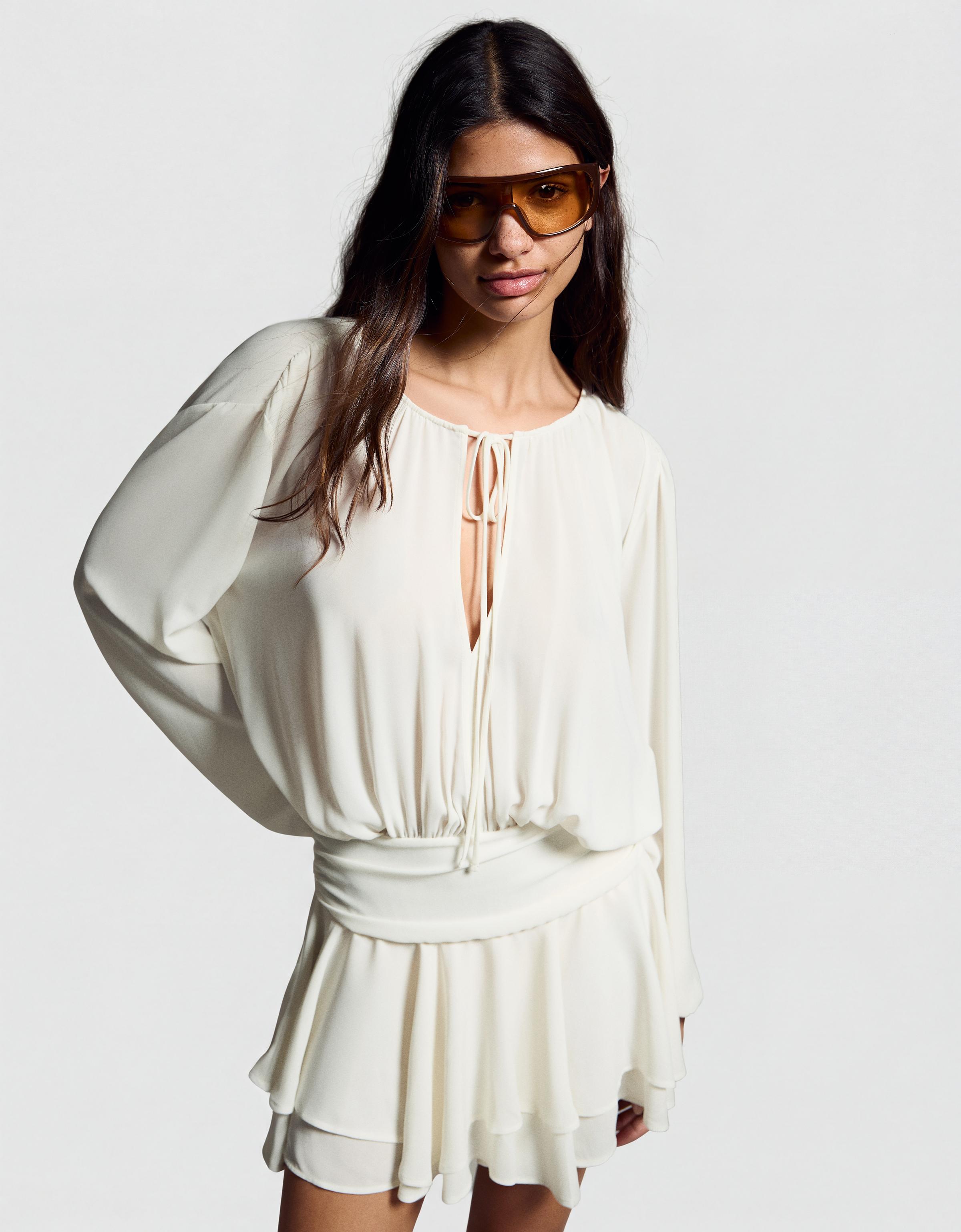 Kloş etekli kuşaklı mini elbise - Görsel 49