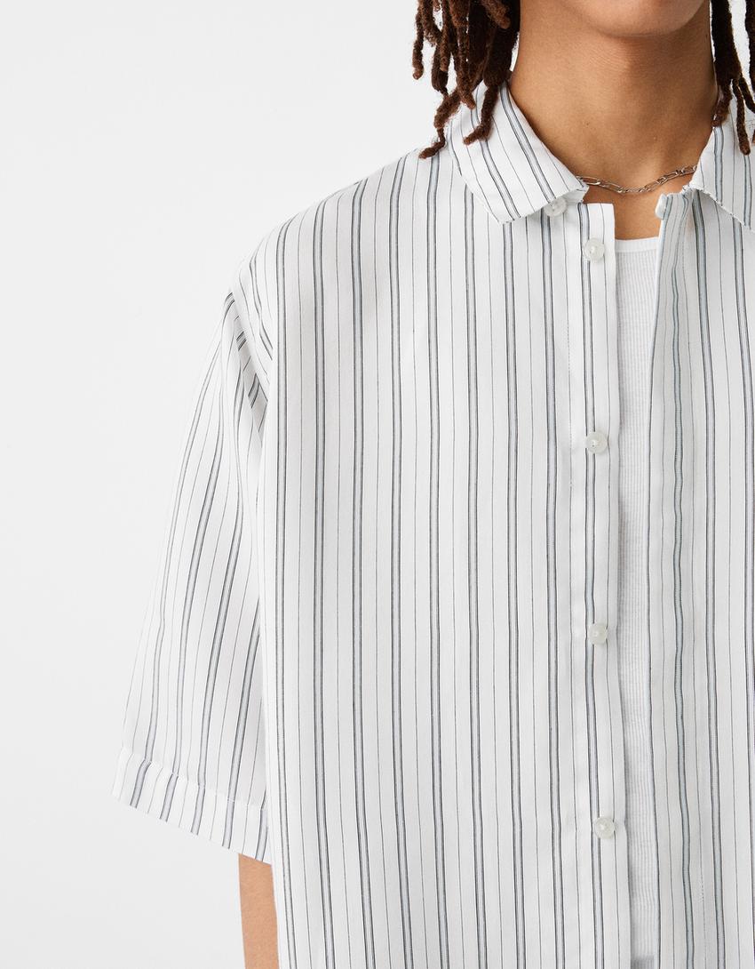 Striped boxy fit short sleeve shirt-Light blue-2