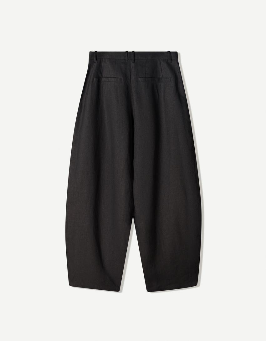 Calças balloon tailored fit com pinças em linho