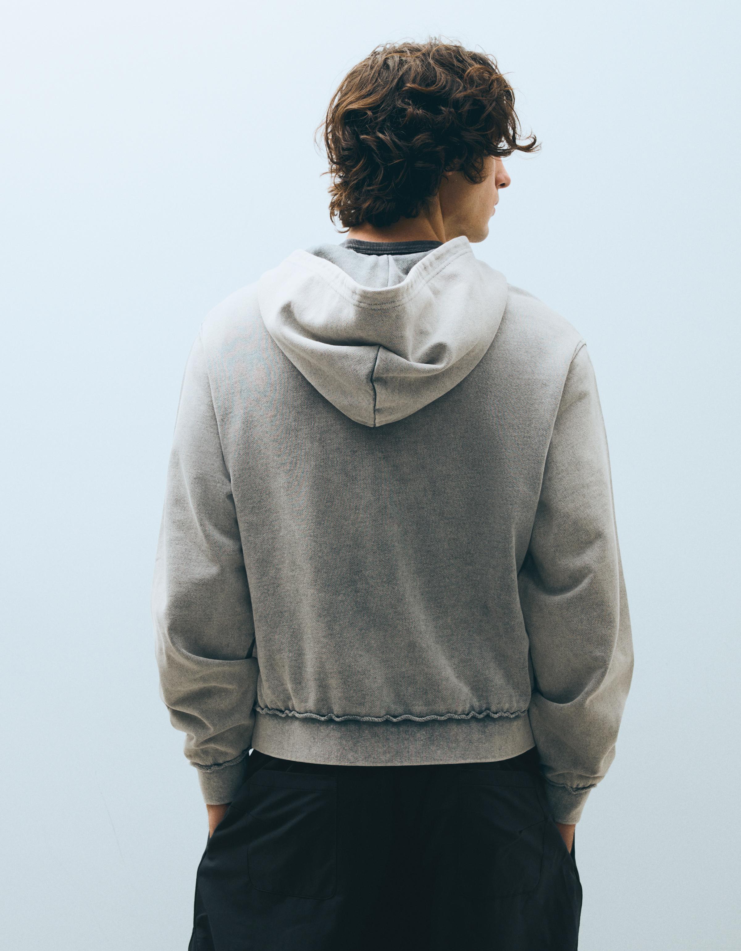 Studded zip-up hooded sweatshirt — Grey