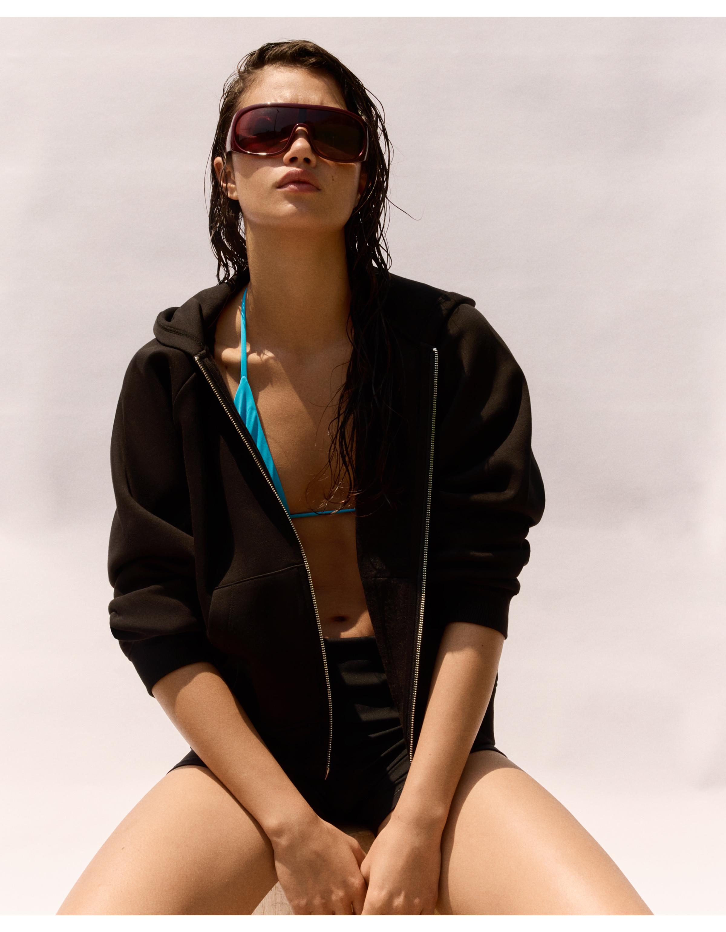 Zip-up plush hooded jacket — Black