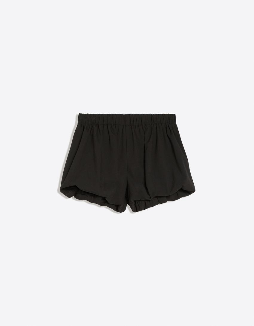 Checked balloon mini shorts-Black