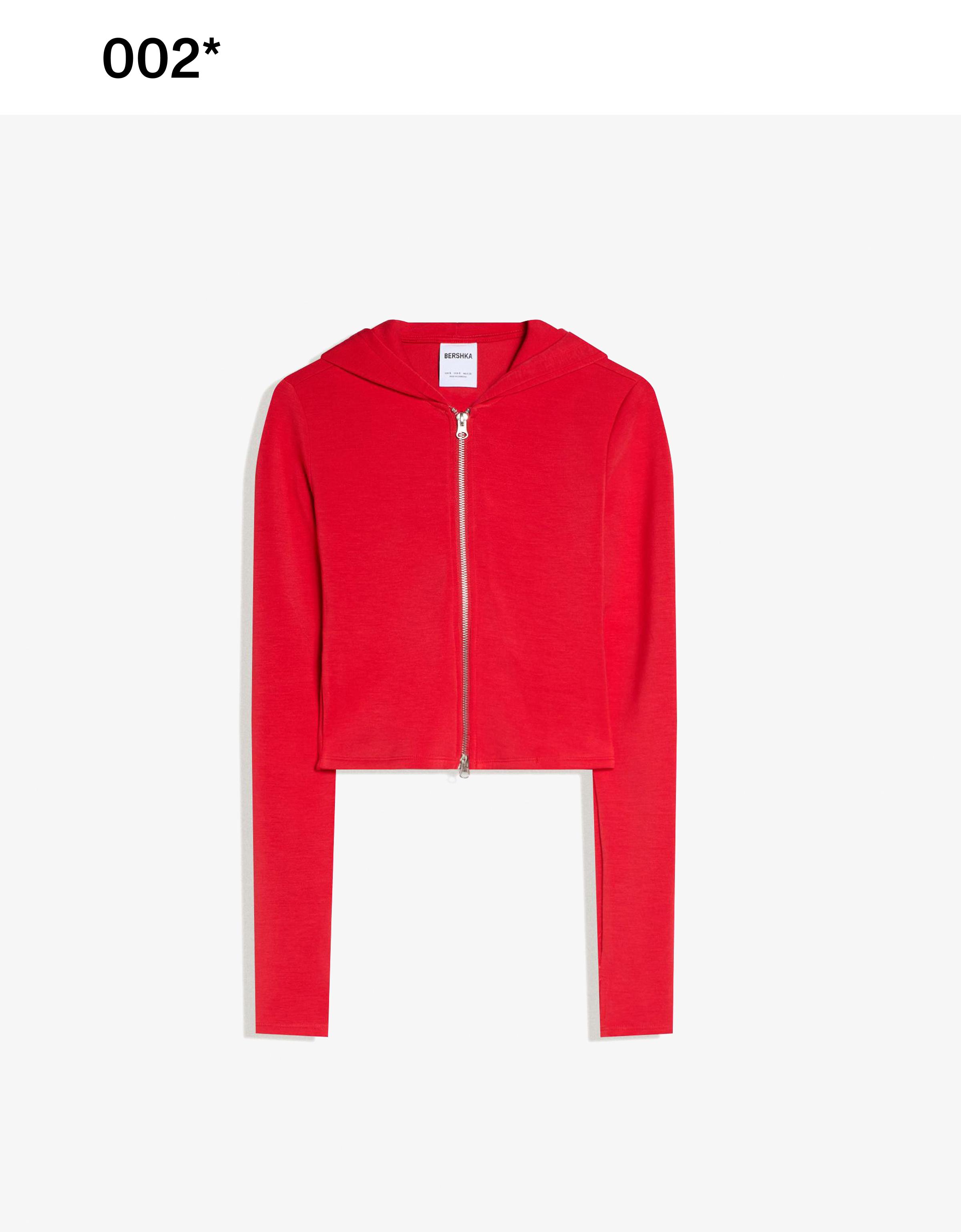 Soft zip-up modal hoodie — Red