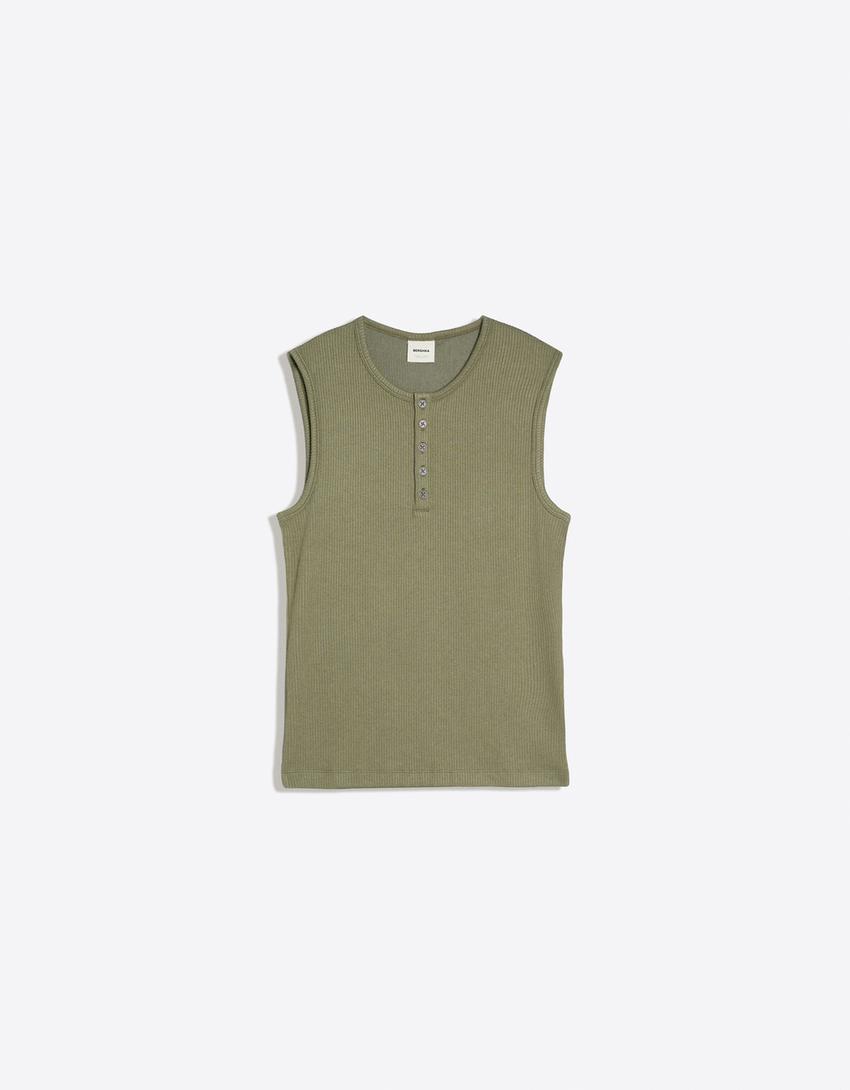 T-shirt workwear col tunisien slim-Kaki