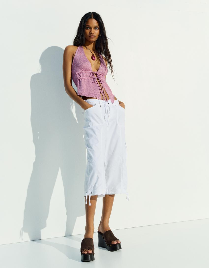 Sequinned halter neck top-Pink