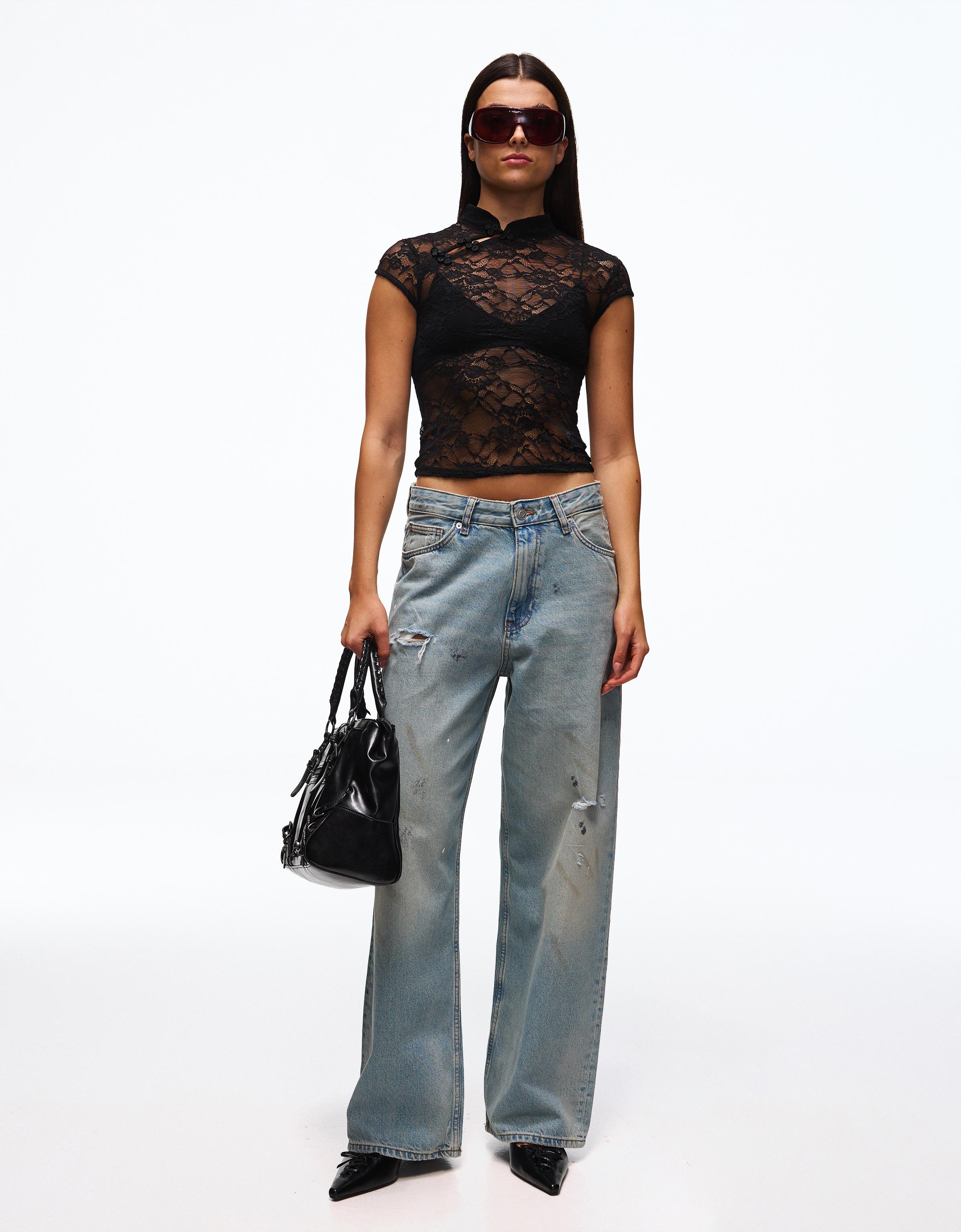 Lace top with clasp — Black