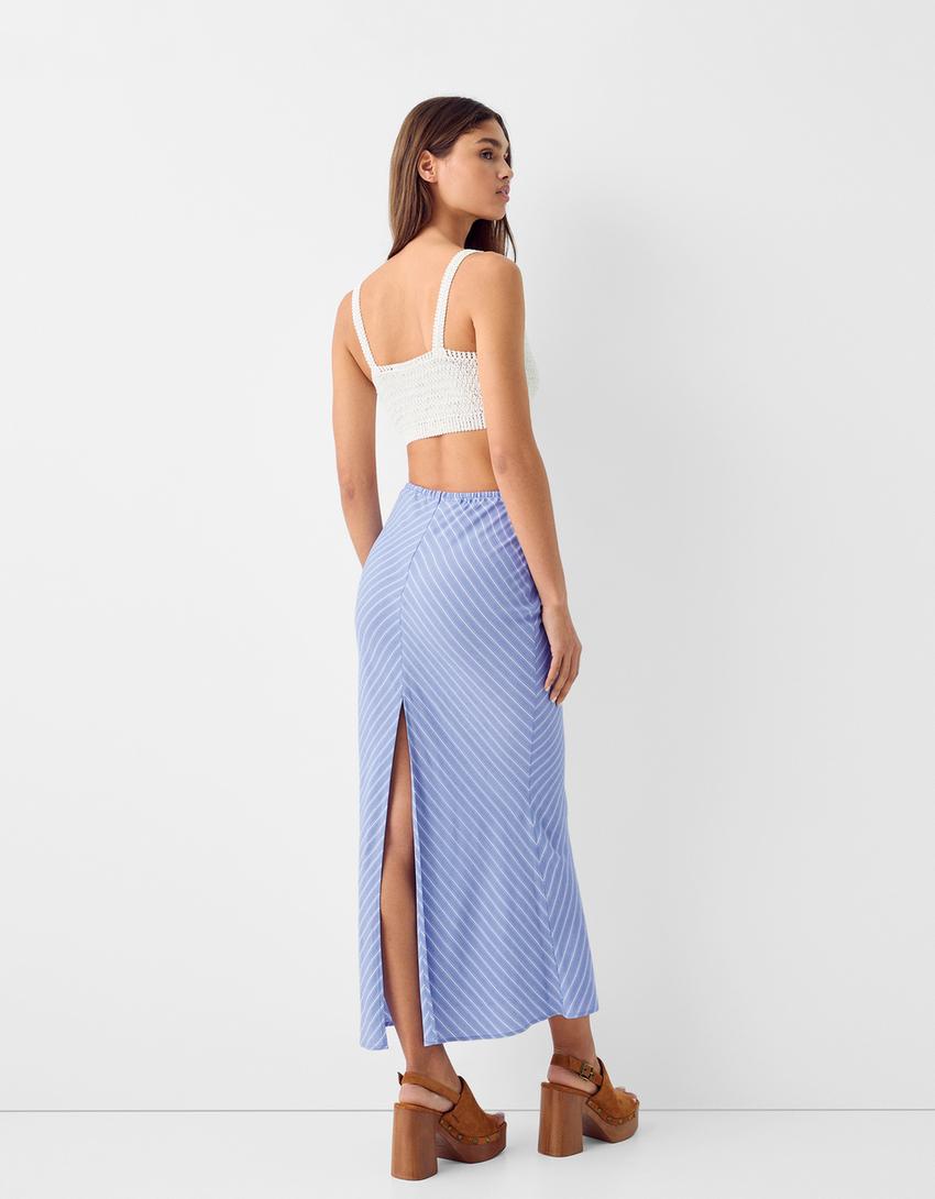 تنورة مخططة متوسطة الطول-أزرق-2