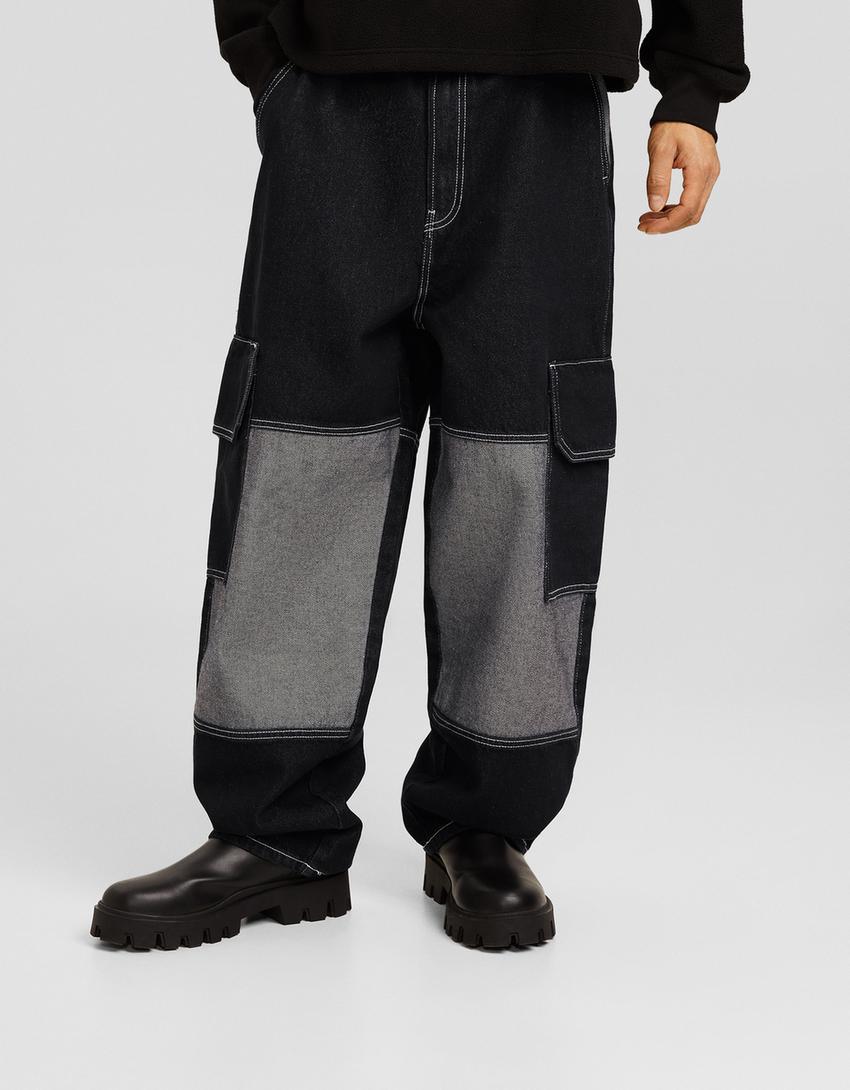 جينز تزلج كارغو بكتل لونية-أسود-2
