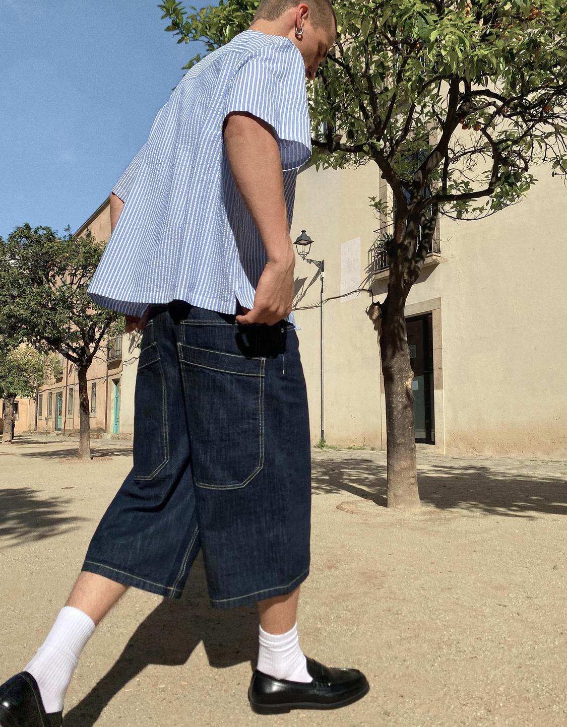 Striped textured short sleeve boxy fit shirt