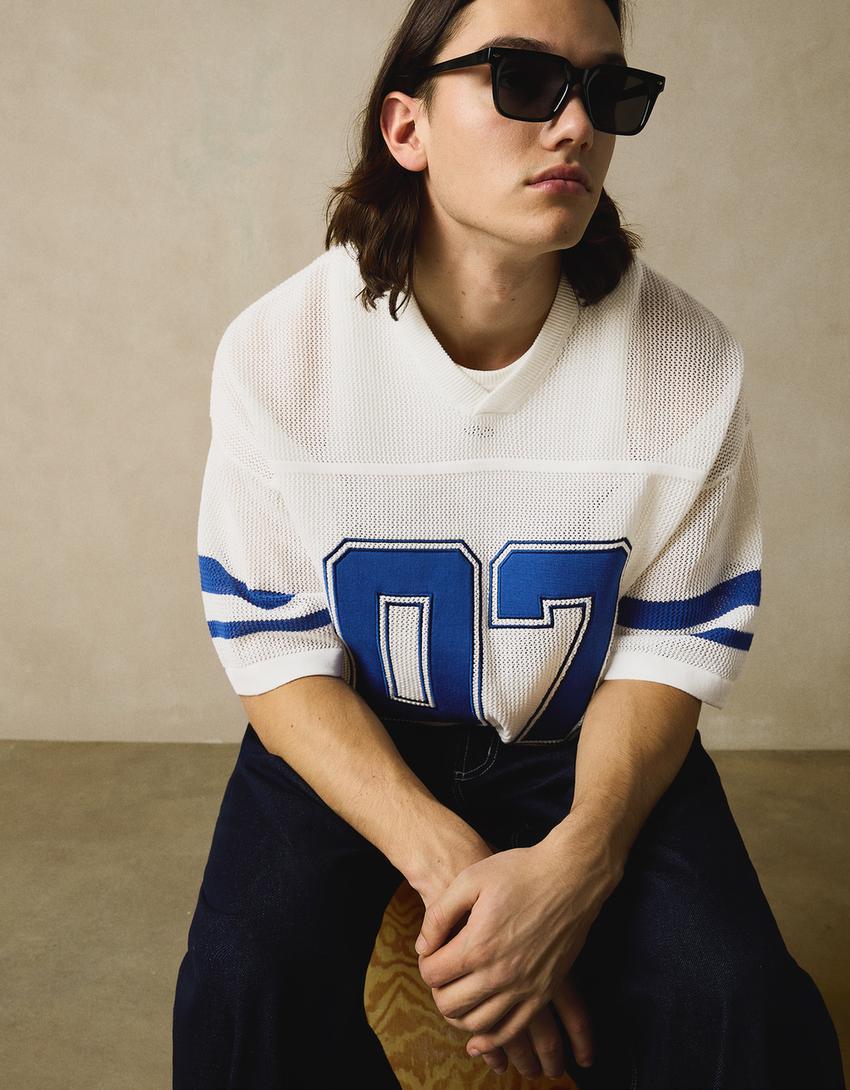 Short sleeve mesh sports print T-shirt-White