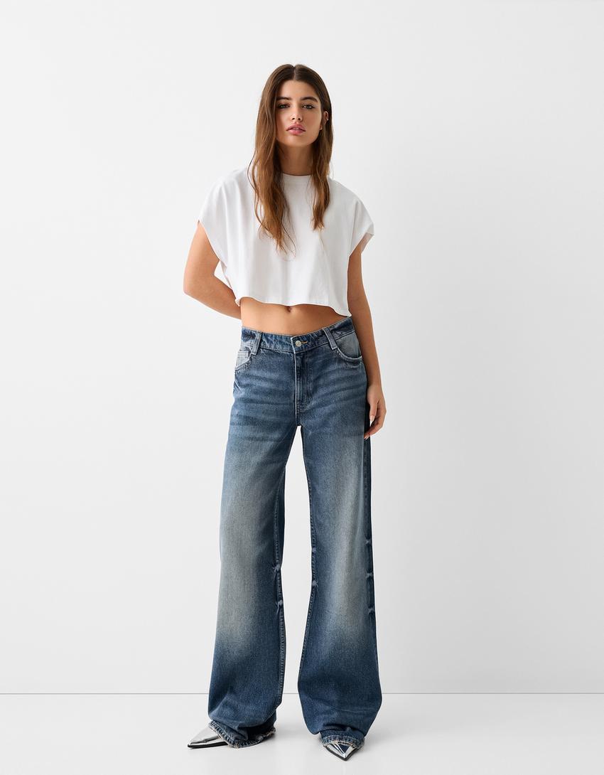 Flared baggy jeans-Blue-0