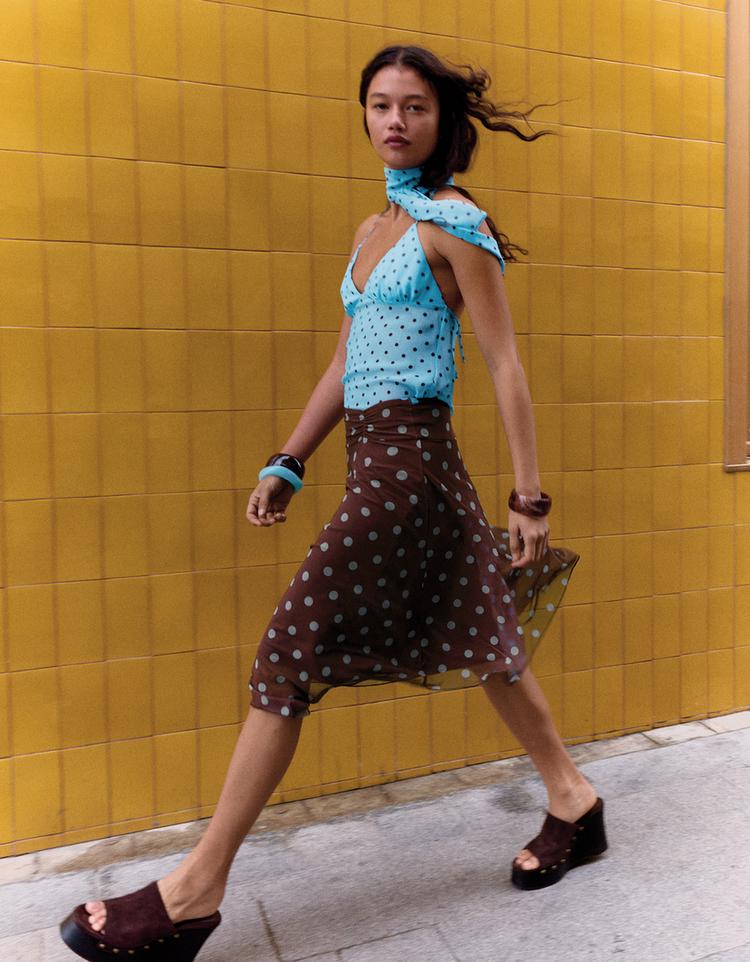 Asimetrik puantiye midi etek