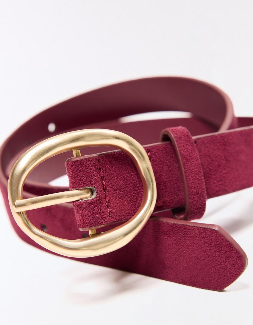 Faux leather belt with buckle-Burgundy