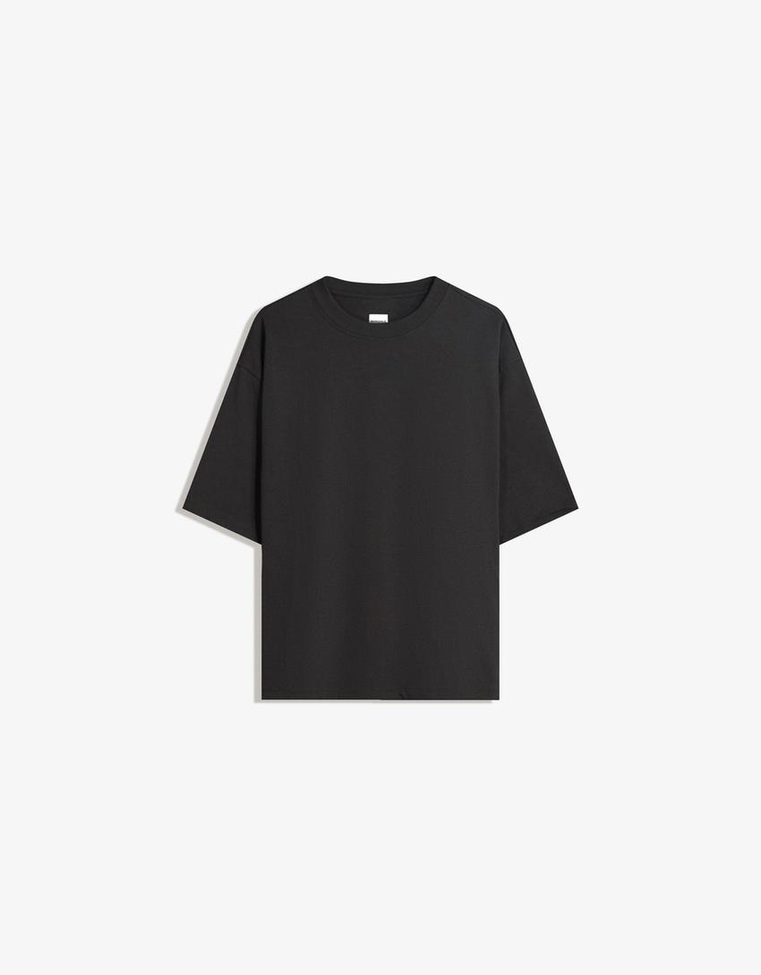 Sweatstof T-shirt met korte mouw-Zwart
