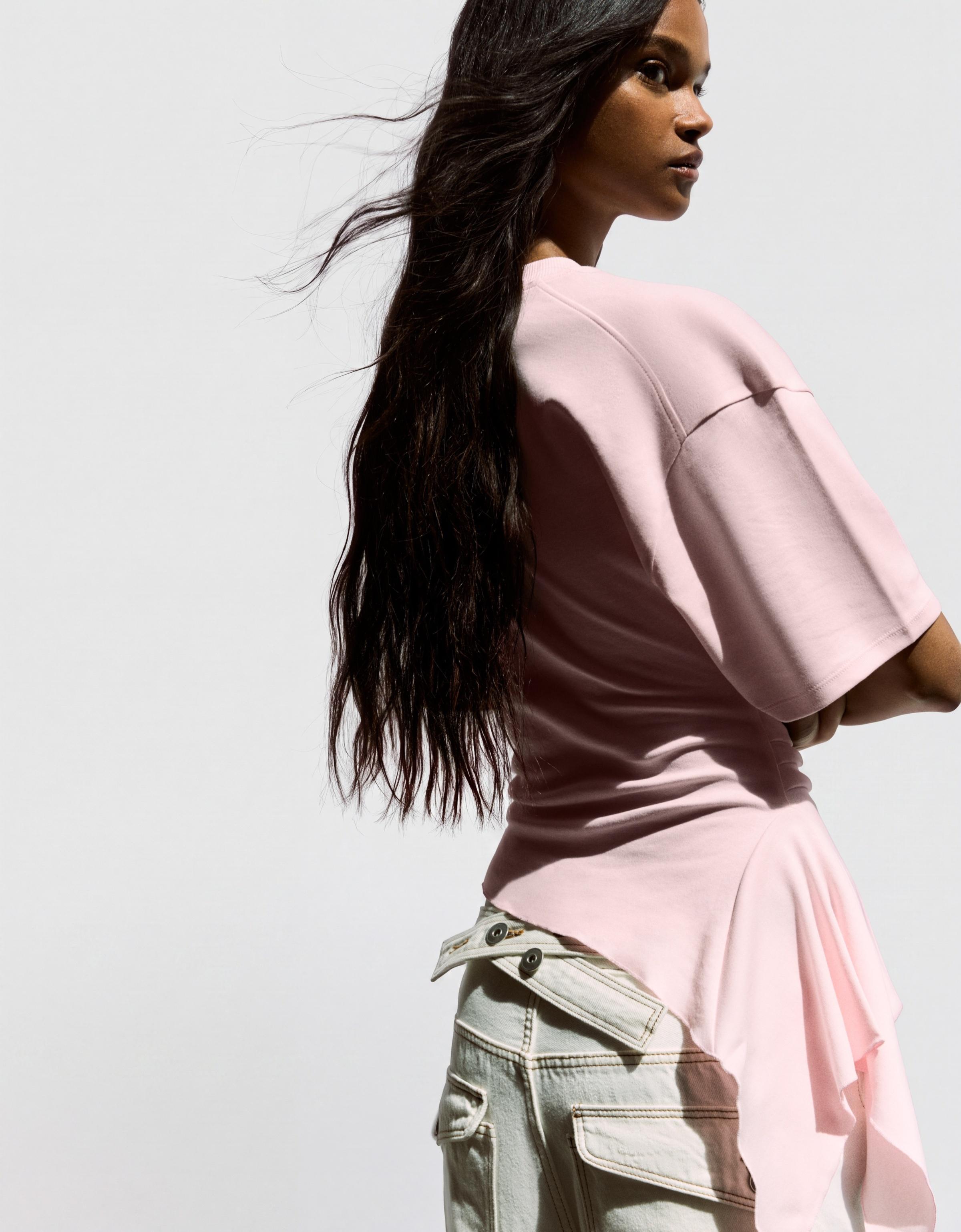 Short sleeve gathered T-shirt — Pink