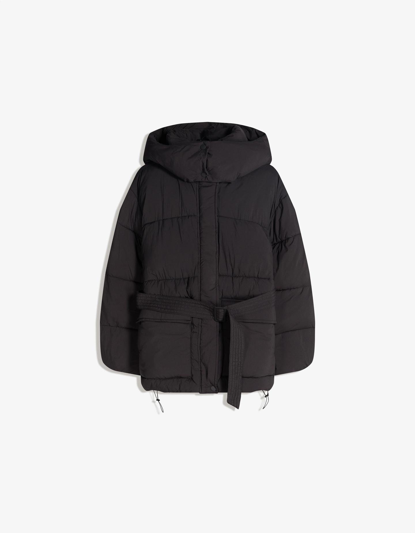 Bershka Gepolsterter 3/4-Mantel Mit Gürtel Damen L Schwarz