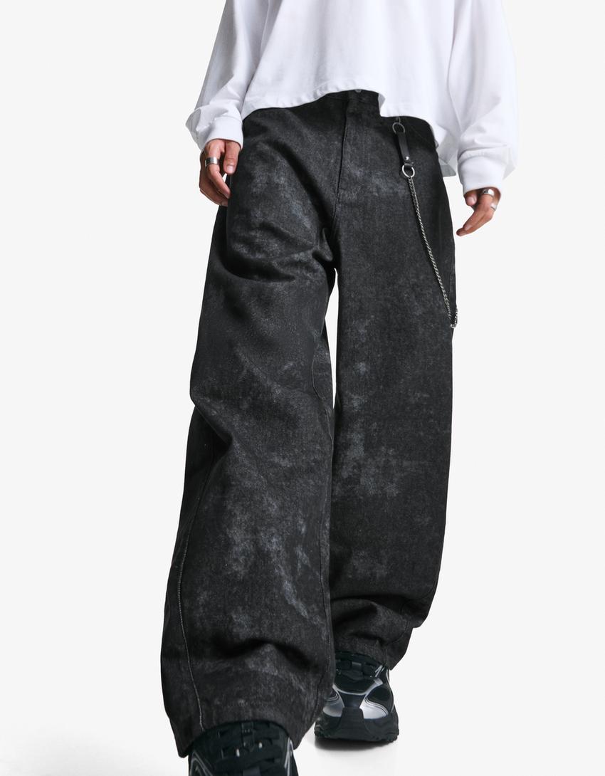 Super baggy printed trousers-Black-2