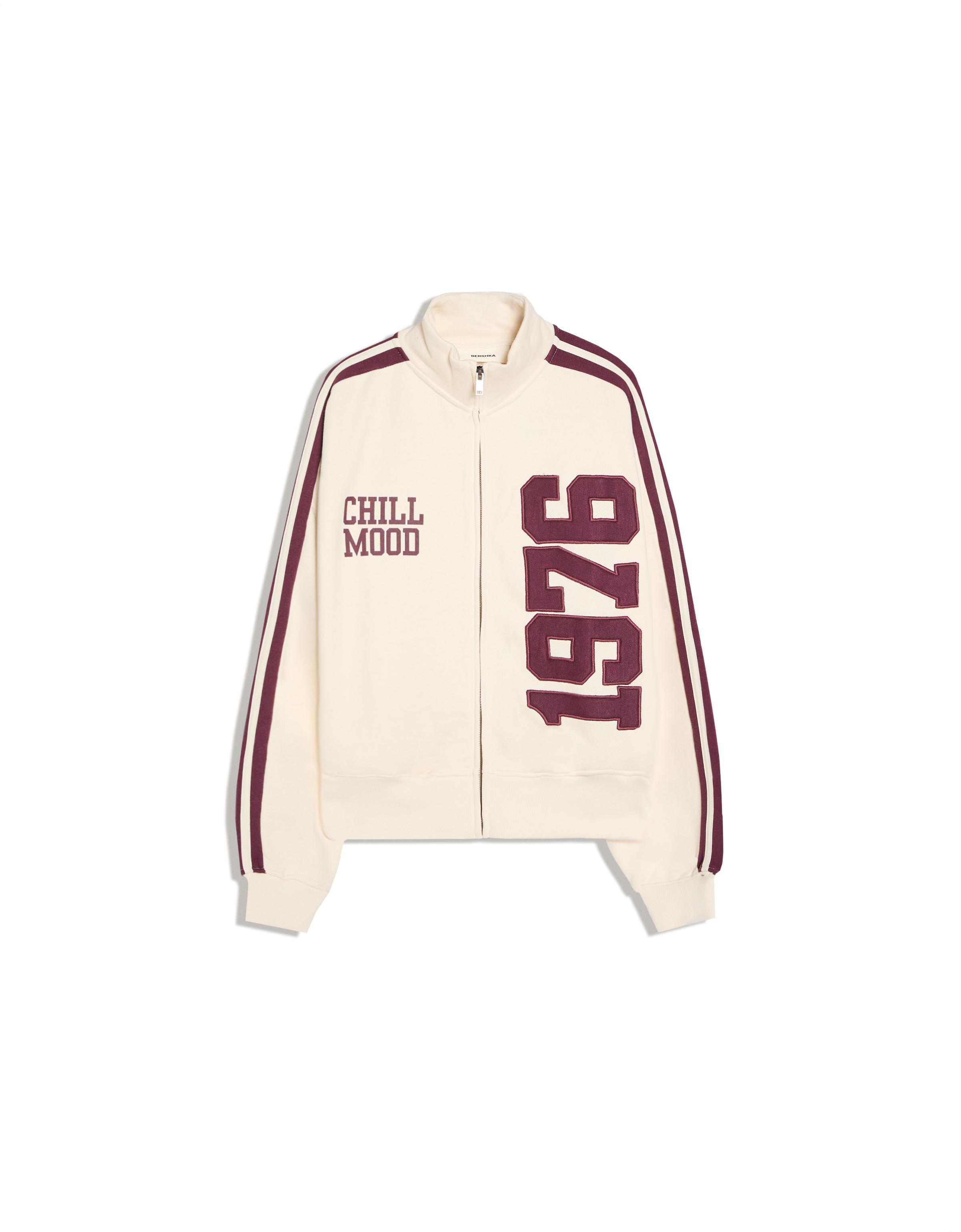 Plush zip-up sweatshirt with patch — Cream