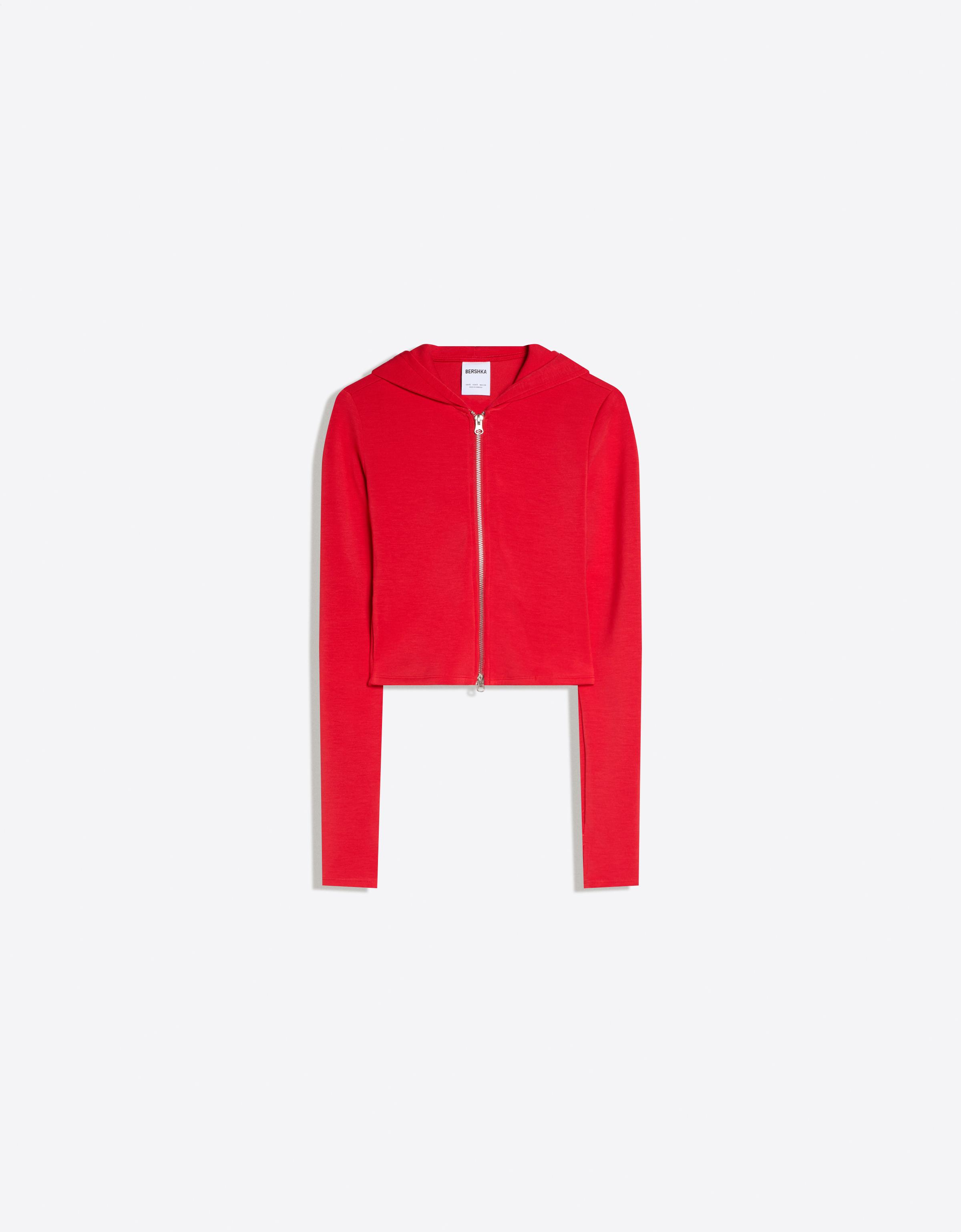 Soft zip-up modal hoodie — Red