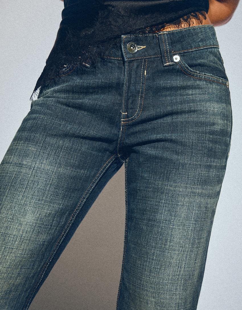 Flared baggy jeans-Gewassen blauw