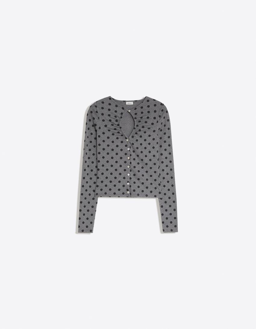 Chaqueta abertura escote-Gris oscuro
